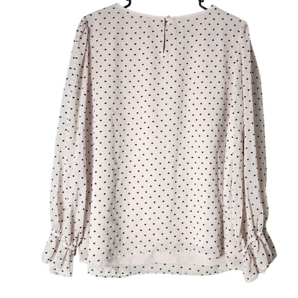 Talbots Blouse Size 1XP Pink Black Heart Long Sleeve Valentine Ruffle Semi Sheer - Picture 4 of 7